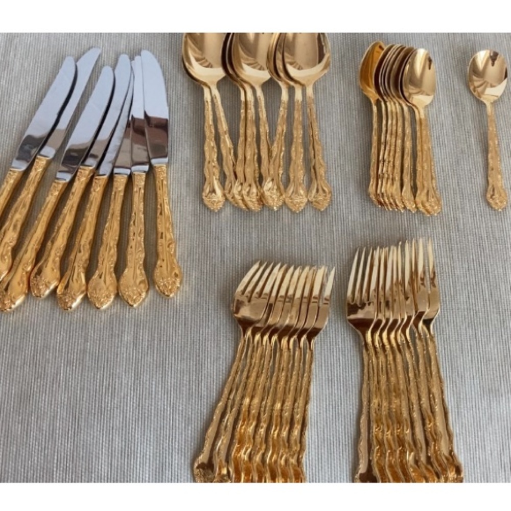 Silverware set 41 pieces gold silverware ornate Victorian style